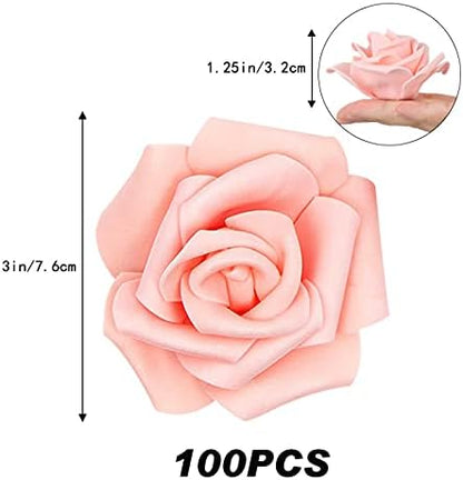 100Pcs Artificial Foam Roses Flowers Heads, 3in Stemless Lilac Foam Fake Flowers Bulk for Crafts, Wall Decorations, DIY Wedding Receptions, Bridal Shower, Faux Bouquets, Party Home Decor(Lilac)