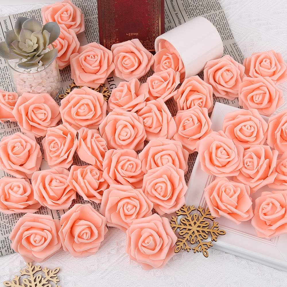 100Pcs Artificial Foam Roses Flowers Heads, 3in Stemless Lilac Foam Fake Flowers Bulk for Crafts, Wall Decorations, DIY Wedding Receptions, Bridal Shower, Faux Bouquets, Party Home Decor(Lilac)