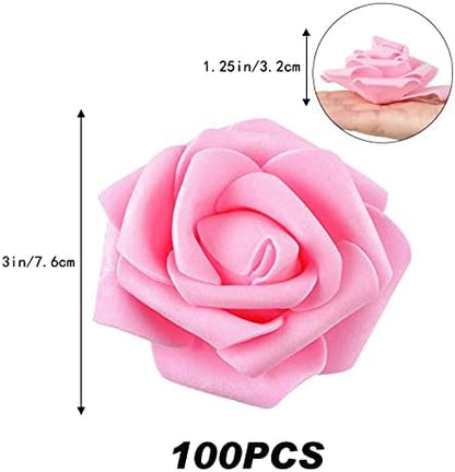 100Pcs Artificial Foam Roses Flowers Heads, 3in Stemless Lilac Foam Fake Flowers Bulk for Crafts, Wall Decorations, DIY Wedding Receptions, Bridal Shower, Faux Bouquets, Party Home Decor(Lilac)