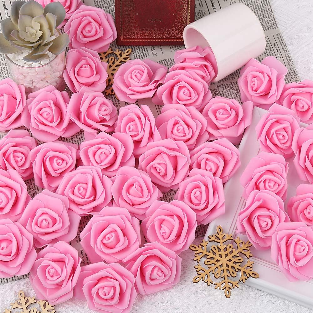 100Pcs Artificial Foam Roses Flowers Heads, 3in Stemless Lilac Foam Fake Flowers Bulk for Crafts, Wall Decorations, DIY Wedding Receptions, Bridal Shower, Faux Bouquets, Party Home Decor(Lilac)