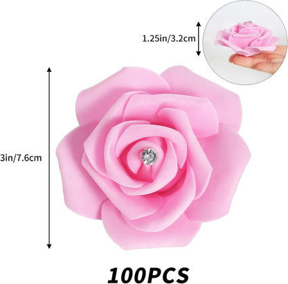 100Pcs Artificial Foam Roses Flowers Heads, 3in Stemless Lilac Foam Fake Flowers Bulk for Crafts, Wall Decorations, DIY Wedding Receptions, Bridal Shower, Faux Bouquets, Party Home Decor(Lilac)