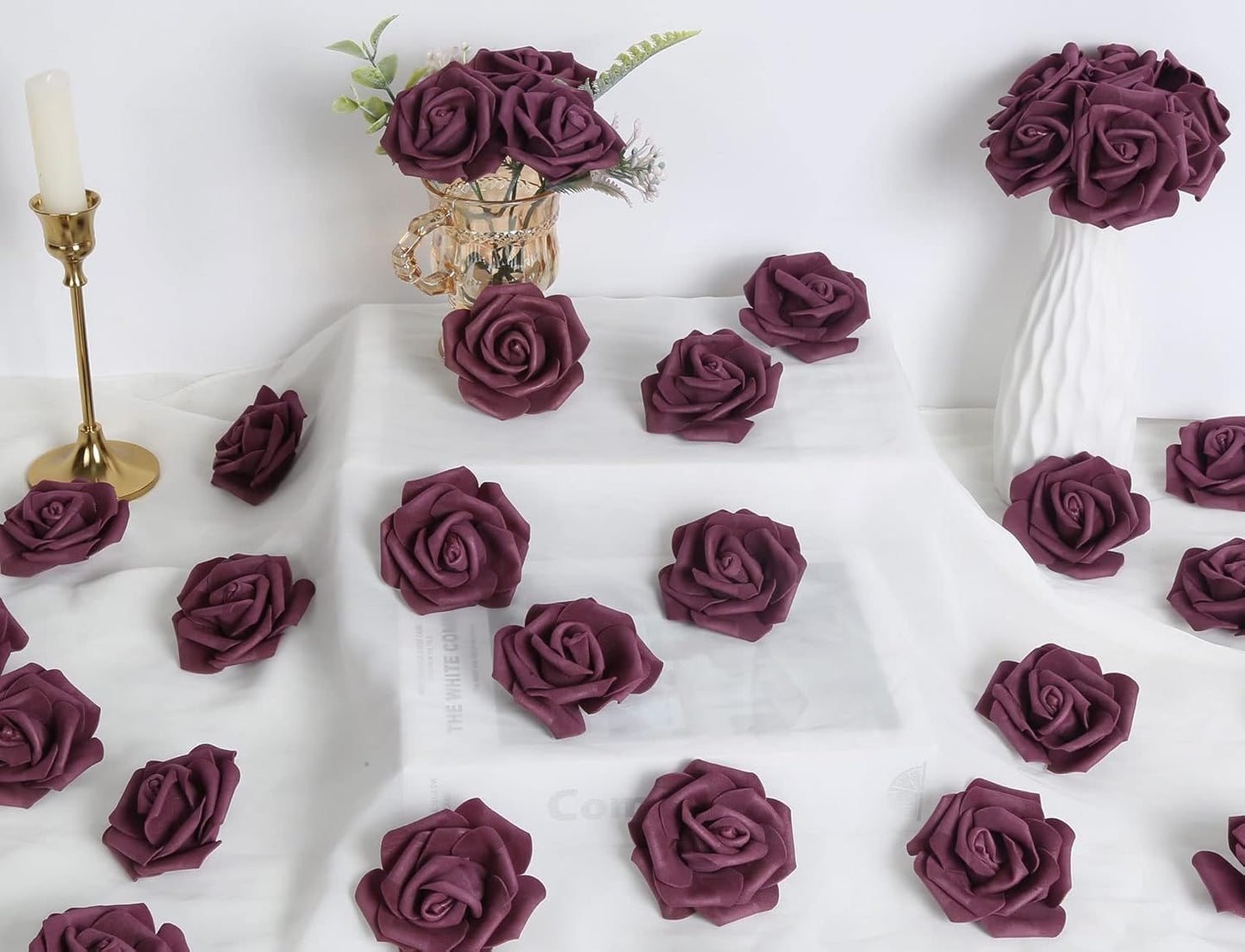 100Pcs Artificial Foam Roses Flowers Heads, 3in Stemless Lilac Foam Fake Flowers Bulk for Crafts, Wall Decorations, DIY Wedding Receptions, Bridal Shower, Faux Bouquets, Party Home Decor(Lilac)