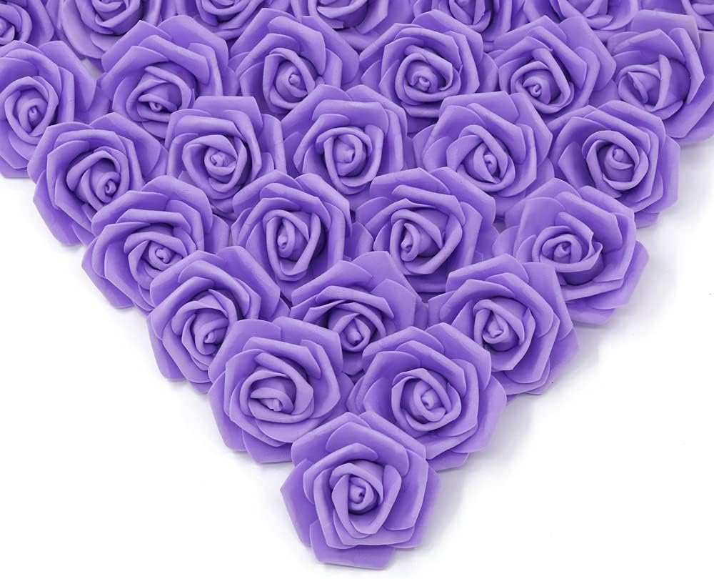 100Pcs Artificial Foam Roses Flowers Heads, 3in Stemless Lilac Foam Fake Flowers Bulk for Crafts, Wall Decorations, DIY Wedding Receptions, Bridal Shower, Faux Bouquets, Party Home Decor(Lilac)