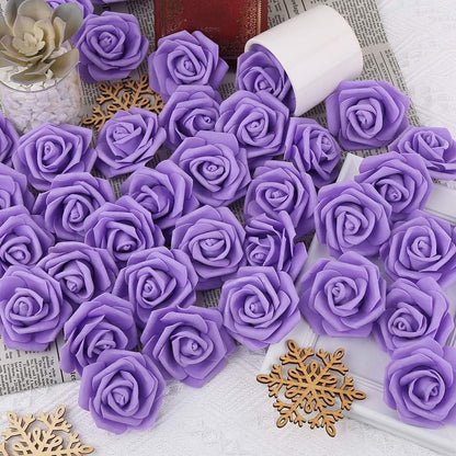100Pcs Artificial Foam Roses Flowers Heads, 3in Stemless Lilac Foam Fake Flowers Bulk for Crafts, Wall Decorations, DIY Wedding Receptions, Bridal Shower, Faux Bouquets, Party Home Decor(Lilac)