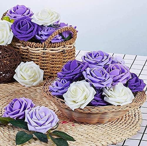 100Pcs Artificial Foam Roses Flowers Heads, 3in Stemless Lilac Foam Fake Flowers Bulk for Crafts, Wall Decorations, DIY Wedding Receptions, Bridal Shower, Faux Bouquets, Party Home Decor(Lilac)