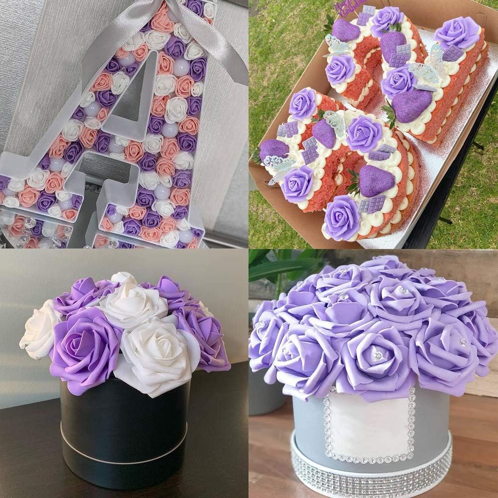 100Pcs Artificial Foam Roses Flowers Heads, 3in Stemless Lilac Foam Fake Flowers Bulk for Crafts, Wall Decorations, DIY Wedding Receptions, Bridal Shower, Faux Bouquets, Party Home Decor(Lilac)