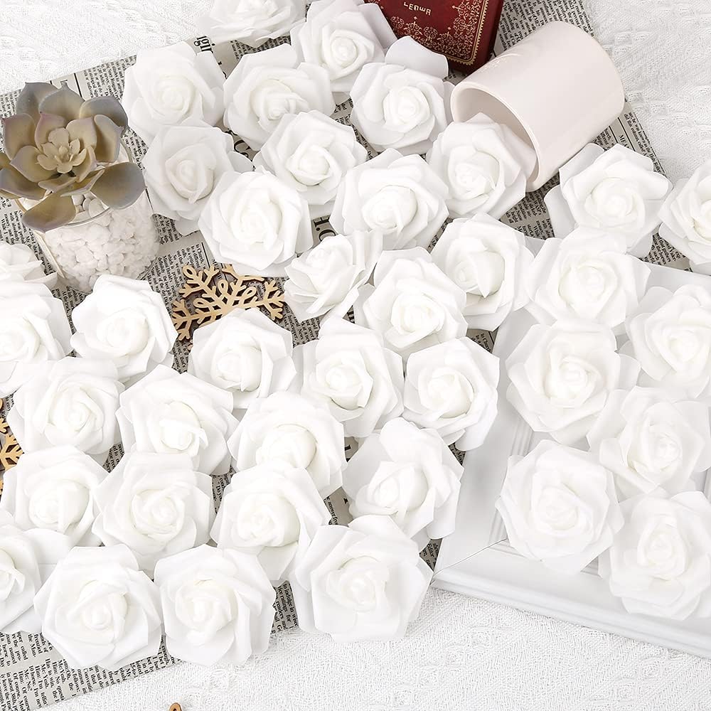 100Pcs Artificial Foam Roses Flowers Heads, 3in Stemless Lilac Foam Fake Flowers Bulk for Crafts, Wall Decorations, DIY Wedding Receptions, Bridal Shower, Faux Bouquets, Party Home Decor(Lilac)
