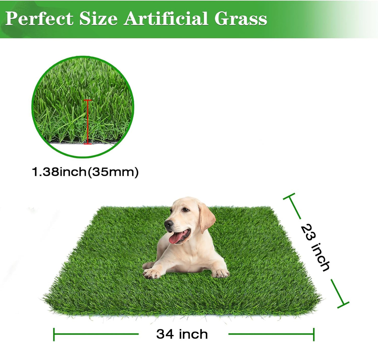 GLOBREEN 34" x 23" Fake Grass Pee Pad for Dogs Potty Training Turf Pets Mat - Indoor Outdoor Use