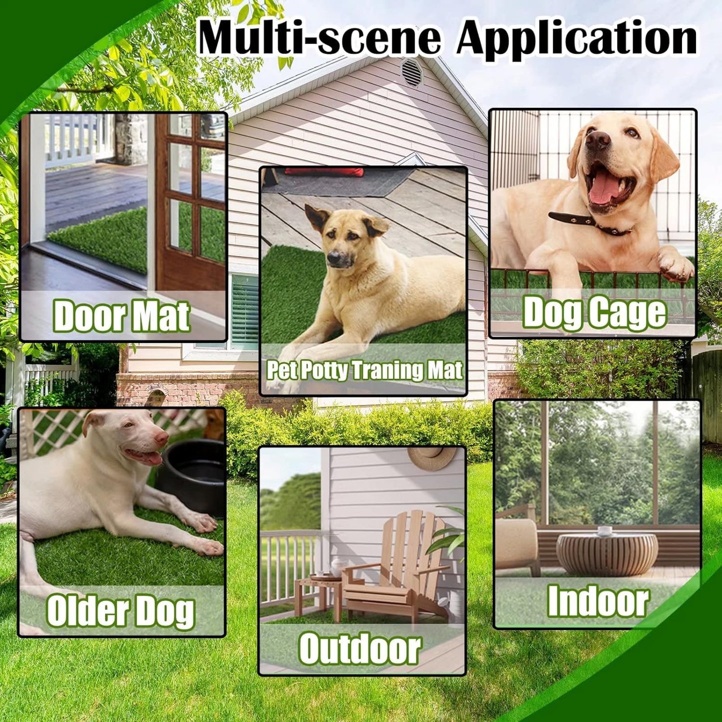 GLOBREEN 34" x 23" Fake Grass Pee Pad for Dogs Potty Training Turf Pets Mat - Indoor Outdoor Use