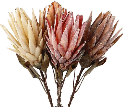 4 Pcs Artificial Protea Cynaroides Flowers, Silk King Protea Flowers Faux Proteas Cynaroides Flower with Stem Vase Filler for Wedding Party Garden Centerpieces Decoration