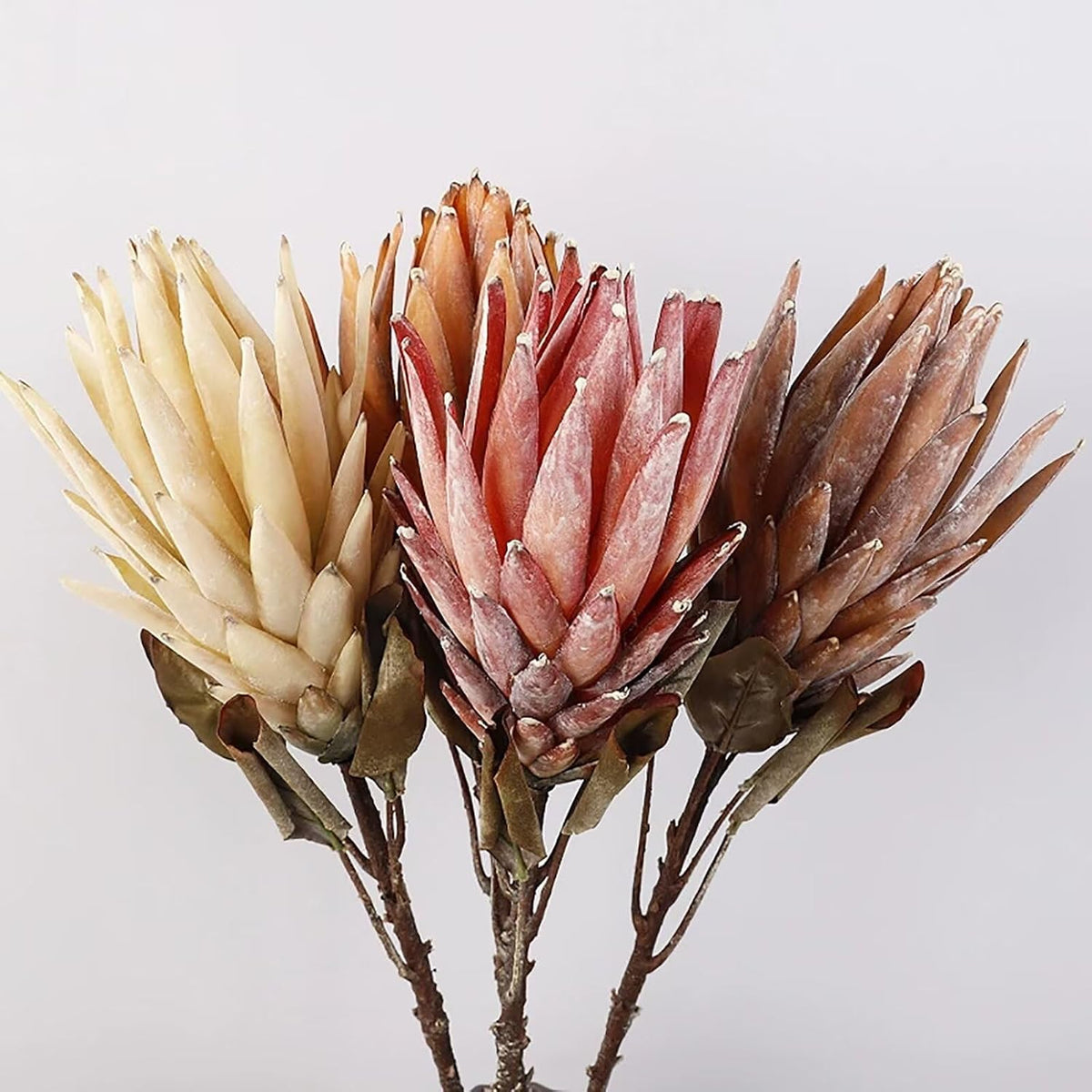 4 Pcs Artificial Protea Cynaroides Flowers, Silk King Protea Flowers Faux Proteas Cynaroides Flower with Stem Vase Filler for Wedding Party Garden Centerpieces Decoration