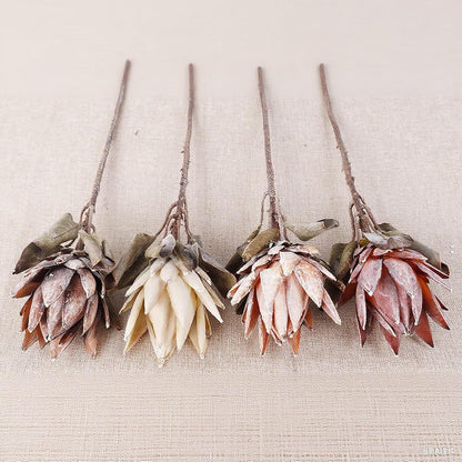 4 Pcs Artificial Protea Cynaroides Flowers, Silk King Protea Flowers Faux Proteas Cynaroides Flower with Stem Vase Filler for Wedding Party Garden Centerpieces Decoration