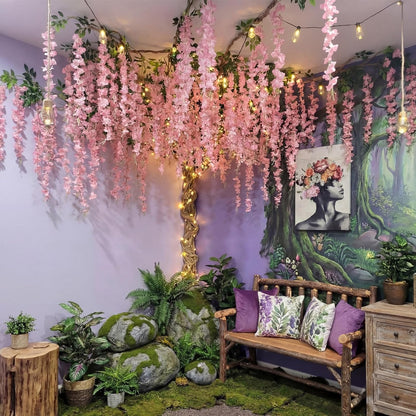 3D Wisteria Tree Classroom Tree Wall Decor for Room Ceiling Artificial Wisteria Hanging Garland Vine Cardboard Paper for Fairy Forest Back to School Bulletin Board Decoration DIY(Pink)