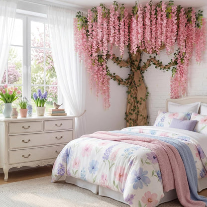 3D Wisteria Tree Classroom Tree Wall Decor for Room Ceiling Artificial Wisteria Hanging Garland Vine Cardboard Paper for Fairy Forest Back to School Bulletin Board Decoration DIY(Pink)