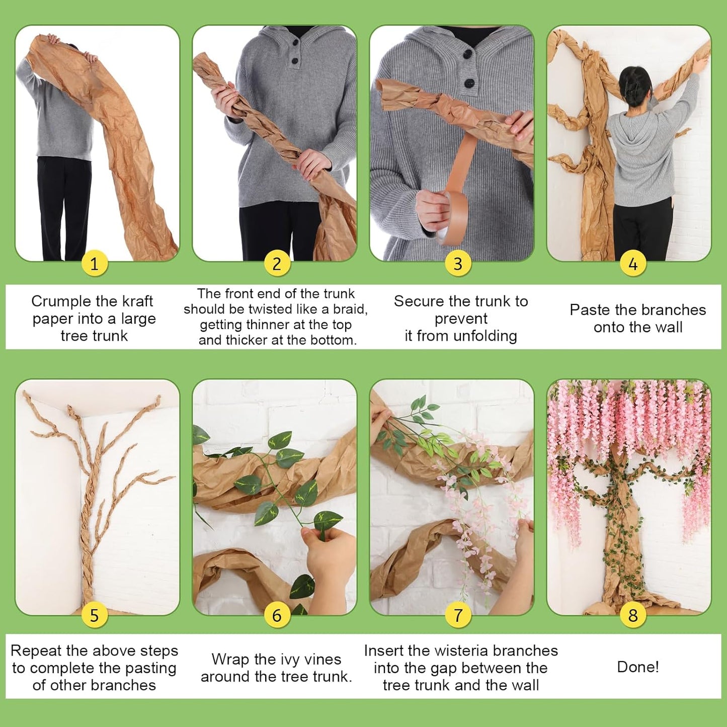 3D Wisteria Tree Classroom Tree Wall Decor for Room Ceiling Artificial Wisteria Hanging Garland Vine Cardboard Paper for Fairy Forest Back to School Bulletin Board Decoration DIY(Pink)