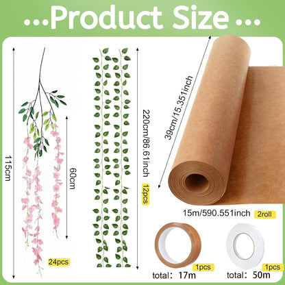3D Wisteria Tree Classroom Tree Wall Decor for Room Ceiling Artificial Wisteria Hanging Garland Vine Cardboard Paper for Fairy Forest Back to School Bulletin Board Decoration DIY(Pink)