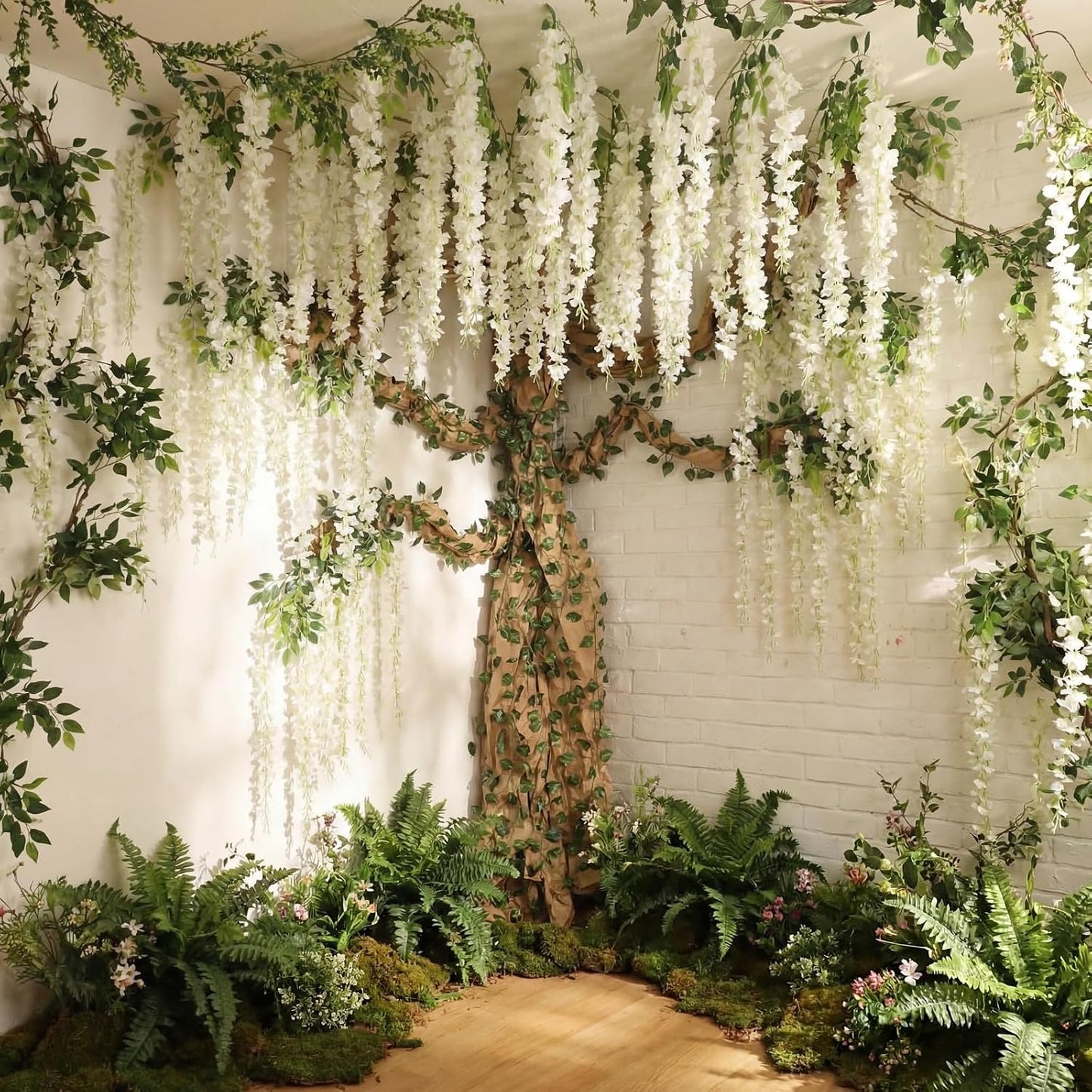 3D Wisteria Tree Classroom Tree Wall Decor for Room Ceiling Artificial Wisteria Hanging Garland Vine Cardboard Paper for Fairy Forest Back to School Bulletin Board Decoration DIY(Pink)
