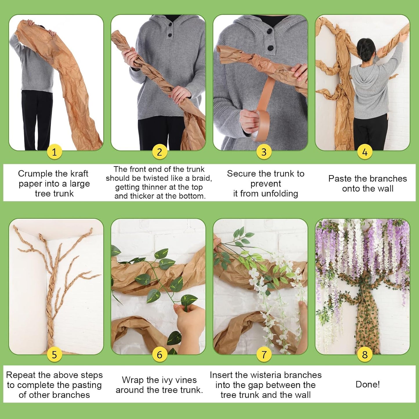 3D Wisteria Tree Classroom Tree Wall Decor for Room Ceiling Artificial Wisteria Hanging Garland Vine Cardboard Paper for Fairy Forest Back to School Bulletin Board Decoration DIY(Pink)