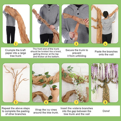 3D Wisteria Tree Classroom Tree Wall Decor for Room Ceiling Artificial Wisteria Hanging Garland Vine Cardboard Paper for Fairy Forest Back to School Bulletin Board Decoration DIY(Pink)