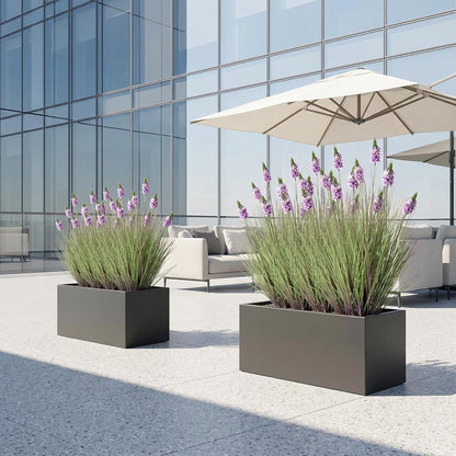 Artificial Plants Indoor Tall Grass Plants with Lilac Flower 35.4In Tall Artificial Ornamental Grass Green Onions Outdoor Fake Plants with Black Pot Home Office Decorative (1 Pack,Purple)
