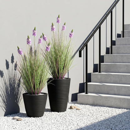 Artificial Plants Indoor Tall Grass Plants with Lilac Flower 35.4In Tall Artificial Ornamental Grass Green Onions Outdoor Fake Plants with Black Pot Home Office Decorative (1 Pack,Purple)