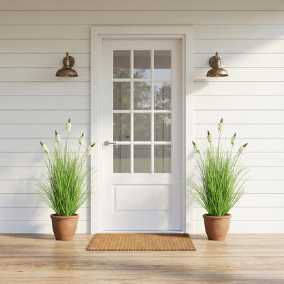 Artificial Plants Indoor Tall Grass Plants with Lilac Flower 35.4In Tall Artificial Ornamental Grass Green Onions Outdoor Fake Plants with Black Pot Home Office Decorative (1 Pack,Purple)