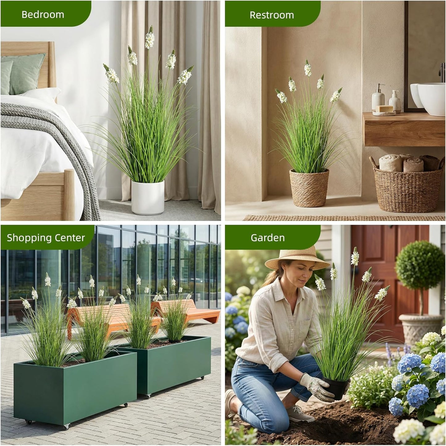 Artificial Plants Indoor Tall Grass Plants with Lilac Flower 35.4In Tall Artificial Ornamental Grass Green Onions Outdoor Fake Plants with Black Pot Home Office Decorative (1 Pack,Purple)