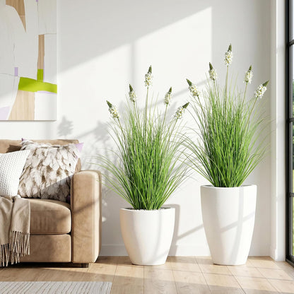 Artificial Plants Indoor Tall Grass Plants with Lilac Flower 35.4In Tall Artificial Ornamental Grass Green Onions Outdoor Fake Plants with Black Pot Home Office Decorative (1 Pack,Purple)