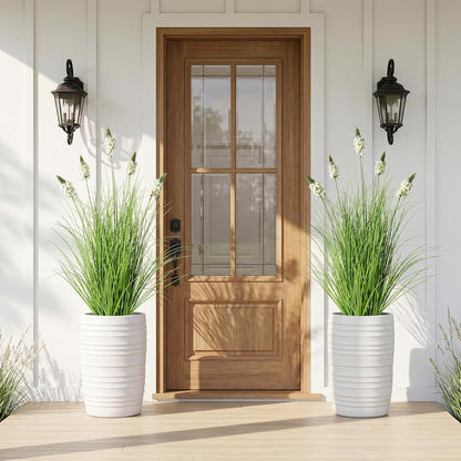 Artificial Plants Indoor Tall Grass Plants with Lilac Flower 35.4In Tall Artificial Ornamental Grass Green Onions Outdoor Fake Plants with Black Pot Home Office Decorative (1 Pack,Purple)