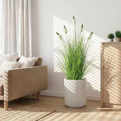 Artificial Plants Indoor Tall Grass Plants with Lilac Flower 35.4In Tall Artificial Ornamental Grass Green Onions Outdoor Fake Plants with Black Pot Home Office Decorative (1 Pack,Purple)
