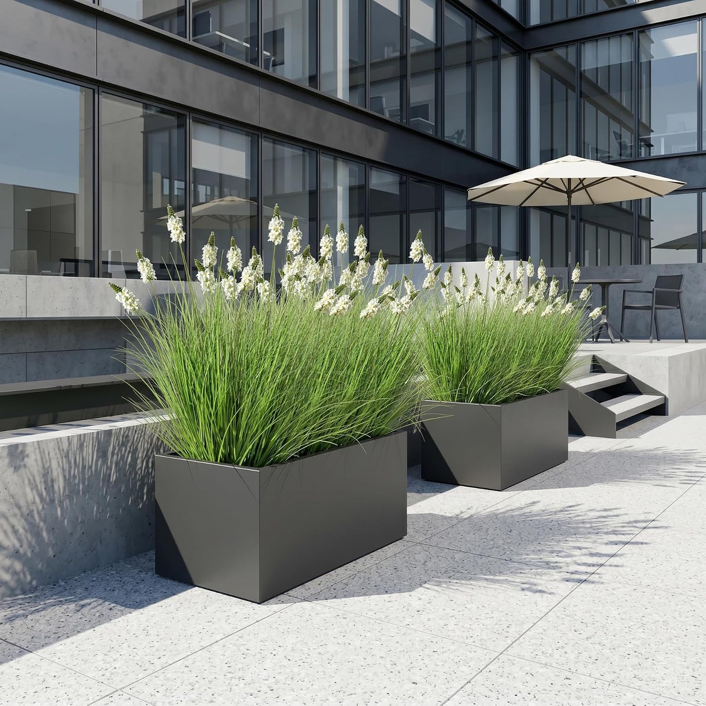 Artificial Plants Indoor Tall Grass Plants with Lilac Flower 35.4In Tall Artificial Ornamental Grass Green Onions Outdoor Fake Plants with Black Pot Home Office Decorative (1 Pack,Purple)