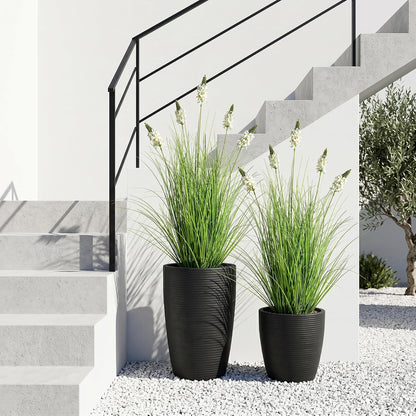 Artificial Plants Indoor Tall Grass Plants with Lilac Flower 35.4In Tall Artificial Ornamental Grass Green Onions Outdoor Fake Plants with Black Pot Home Office Decorative (1 Pack,Purple)