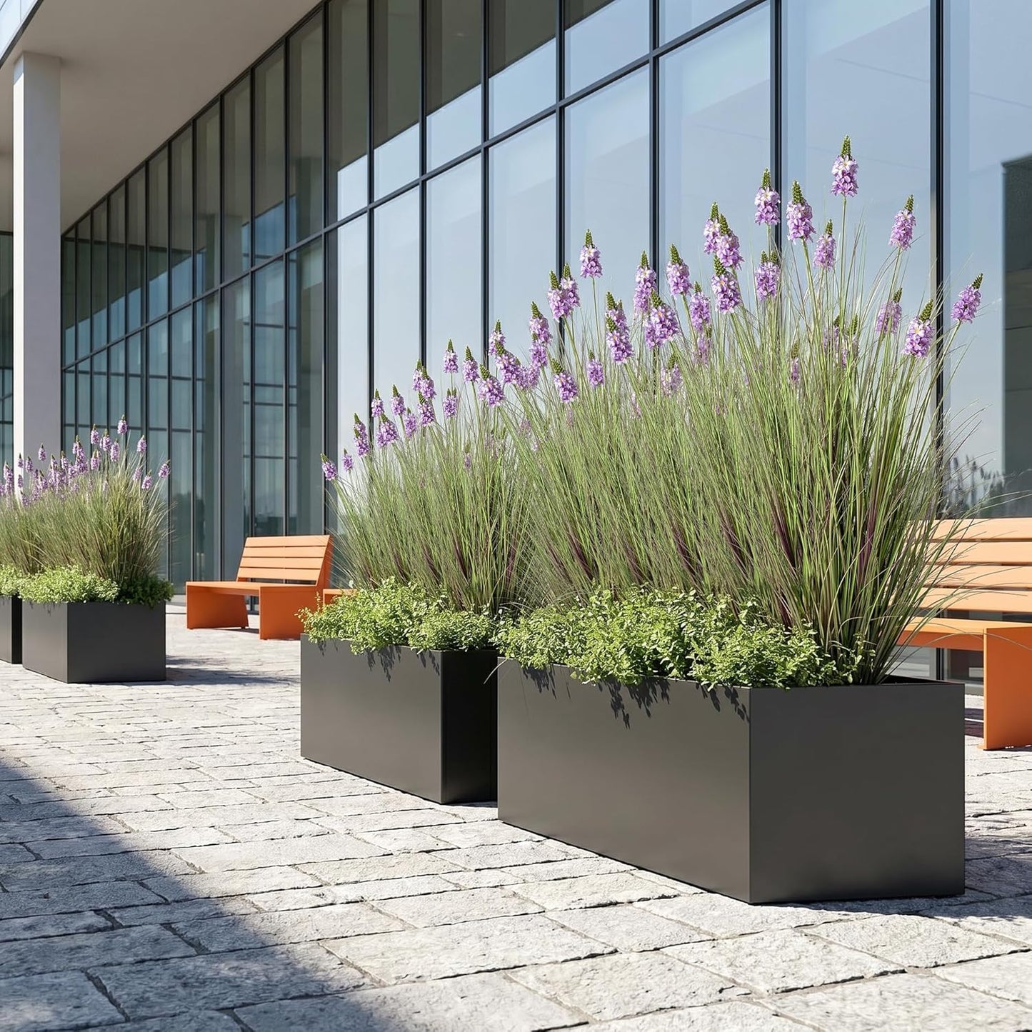Artificial Plants Indoor Tall Grass Plants with Lilac Flower 35.4In Tall Artificial Ornamental Grass Green Onions Outdoor Fake Plants with Black Pot Home Office Decorative (1 Pack,Purple)