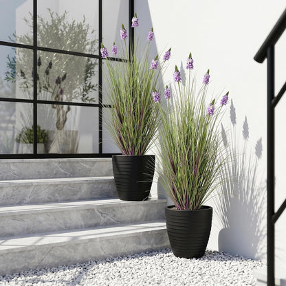 Artificial Plants Indoor Tall Grass Plants with Lilac Flower 35.4In Tall Artificial Ornamental Grass Green Onions Outdoor Fake Plants with Black Pot Home Office Decorative (1 Pack,Purple)