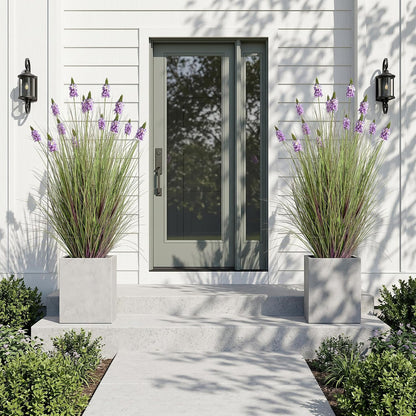 Artificial Plants Indoor Tall Grass Plants with Lilac Flower 35.4In Tall Artificial Ornamental Grass Green Onions Outdoor Fake Plants with Black Pot Home Office Decorative (1 Pack,Purple)