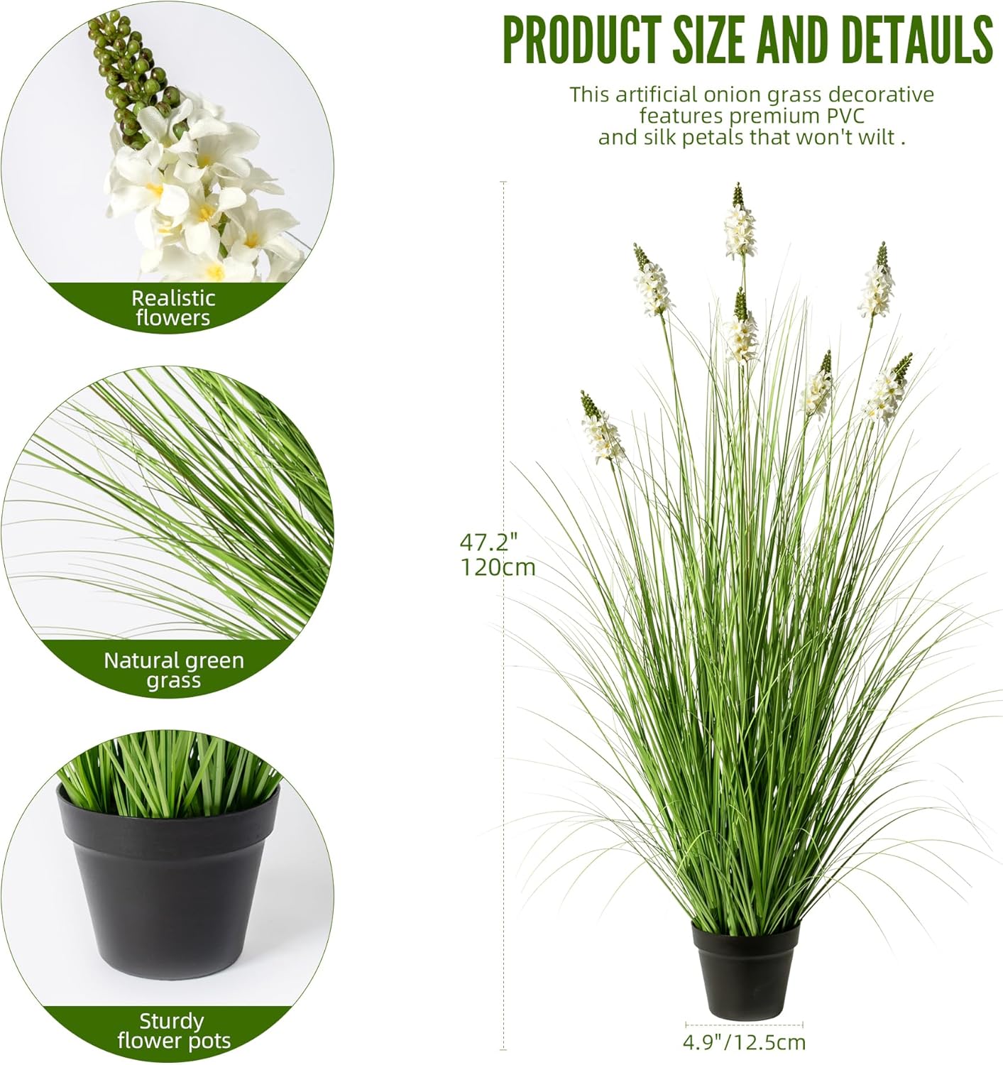 Artificial Plants Indoor Tall Grass Plants with Lilac Flower 35.4In Tall Artificial Ornamental Grass Green Onions Outdoor Fake Plants with Black Pot Home Office Decorative (1 Pack,Purple)