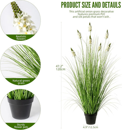 Artificial Plants Indoor Tall Grass Plants with Lilac Flower 35.4In Tall Artificial Ornamental Grass Green Onions Outdoor Fake Plants with Black Pot Home Office Decorative (1 Pack,Purple)