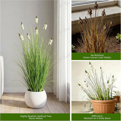 Artificial Plants Indoor Tall Grass Plants with Lilac Flower 35.4In Tall Artificial Ornamental Grass Green Onions Outdoor Fake Plants with Black Pot Home Office Decorative (1 Pack,Purple)
