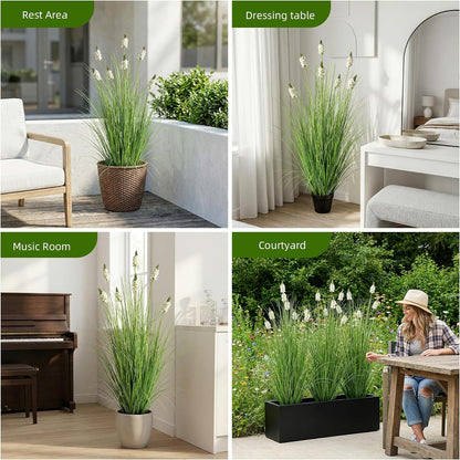 Artificial Plants Indoor Tall Grass Plants with Lilac Flower 35.4In Tall Artificial Ornamental Grass Green Onions Outdoor Fake Plants with Black Pot Home Office Decorative (1 Pack,Purple)