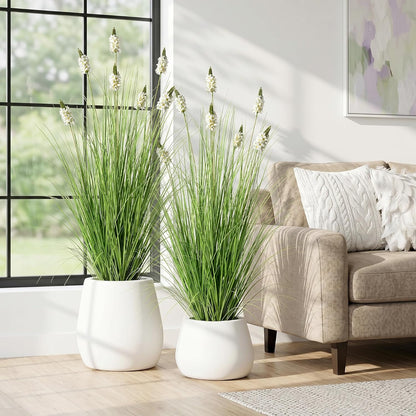 Artificial Plants Indoor Tall Grass Plants with Lilac Flower 35.4In Tall Artificial Ornamental Grass Green Onions Outdoor Fake Plants with Black Pot Home Office Decorative (1 Pack,Purple)