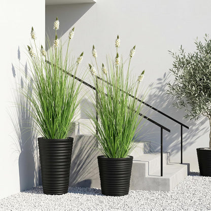 Artificial Plants Indoor Tall Grass Plants with Lilac Flower 35.4In Tall Artificial Ornamental Grass Green Onions Outdoor Fake Plants with Black Pot Home Office Decorative (1 Pack,Purple)
