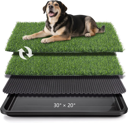 Dog Grass Pad with Tray, 30 x 20 in, 2 Replacement Pads Included