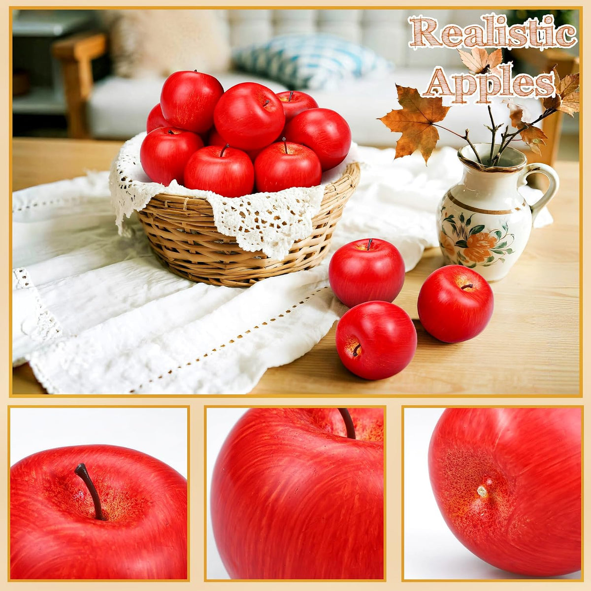 20 Pcs Fake Apples, Artificial Fruits Faux Red Apples for Home Decoration Christmas Party Lifelike Apple for Crafts, Fake Fruits for Kitchen Display Photography Prop, Red