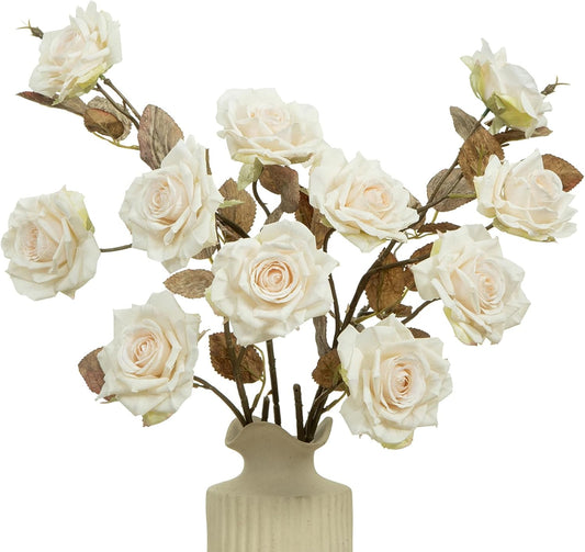 4pcs Artificial Roses Flowers Fake Silk Rose with Long Stem for Flower Arrangement Wedding Centerpiece Party Table Decoration(White)