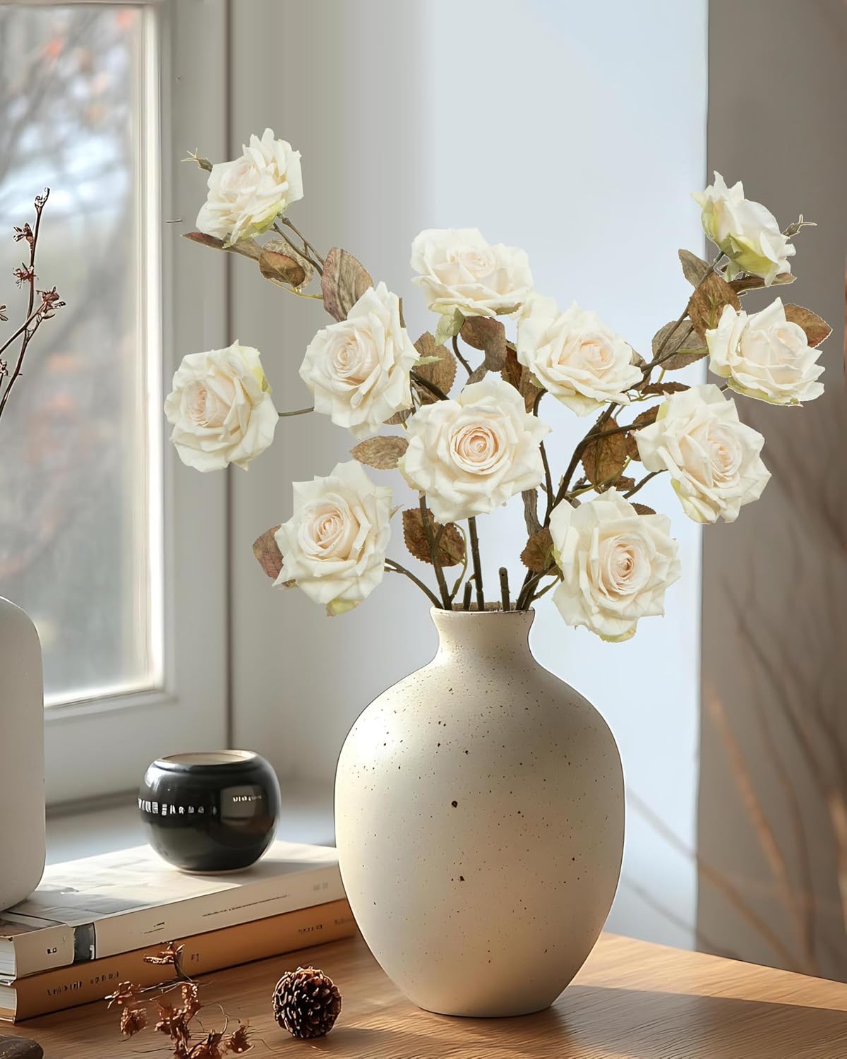 4pcs Artificial Roses Flowers Fake Silk Rose with Long Stem for Flower Arrangement Wedding Centerpiece Party Table Decoration(White)