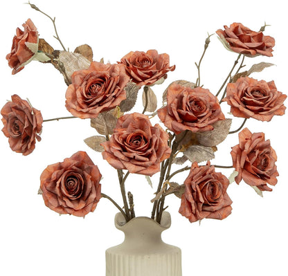 4pcs Artificial Roses Flowers Fake Silk Rose with Long Stem for Flower Arrangement Wedding Centerpiece Party Table Decoration(White)