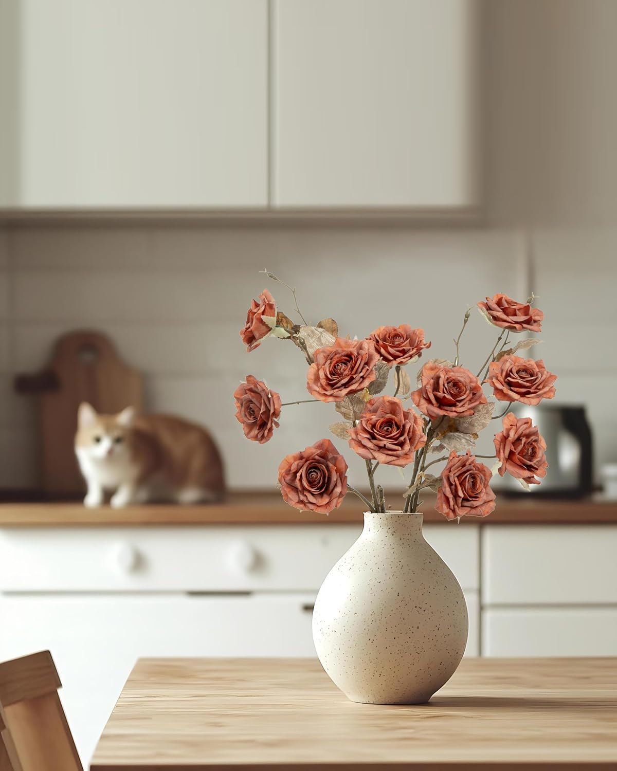 4pcs Artificial Roses Flowers Fake Silk Rose with Long Stem for Flower Arrangement Wedding Centerpiece Party Table Decoration(White)