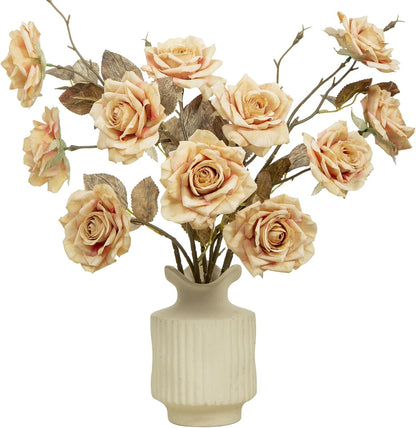 4pcs Artificial Roses Flowers Fake Silk Rose with Long Stem for Flower Arrangement Wedding Centerpiece Party Table Decoration(White)
