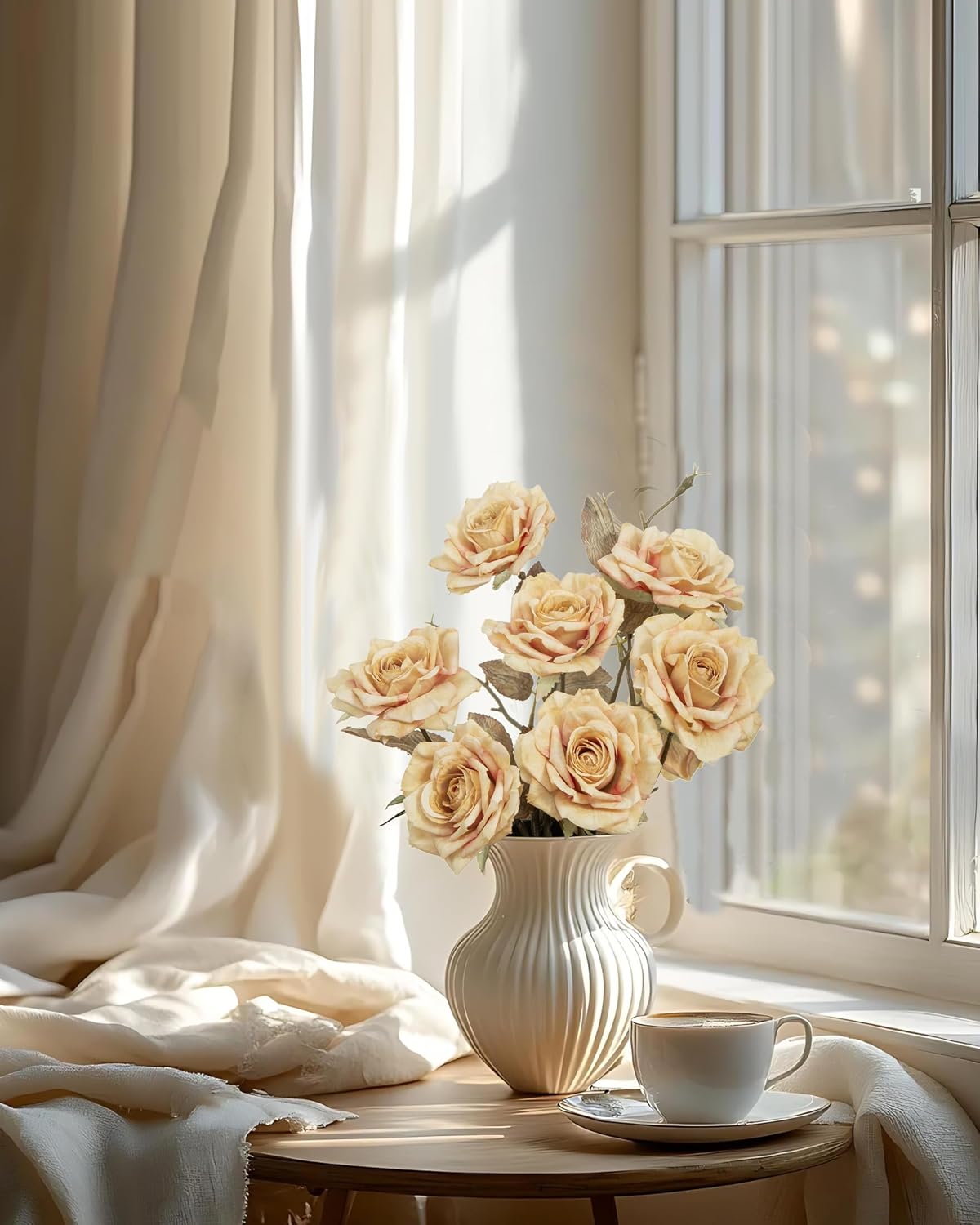 4pcs Artificial Roses Flowers Fake Silk Rose with Long Stem for Flower Arrangement Wedding Centerpiece Party Table Decoration(White)