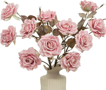 4pcs Artificial Roses Flowers Fake Silk Rose with Long Stem for Flower Arrangement Wedding Centerpiece Party Table Decoration(White)